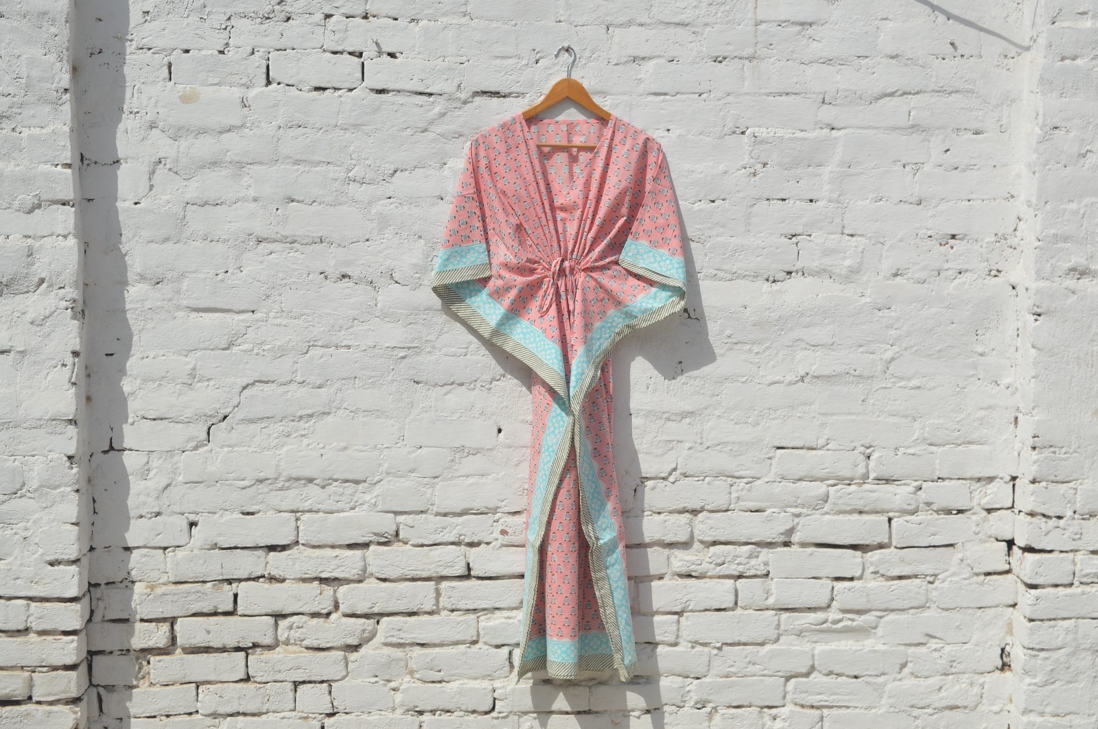 Hand Block Long Kaftan 100%Cotton 52 Inches Dress TARRIF FREE✅0% CHARGE KF-78