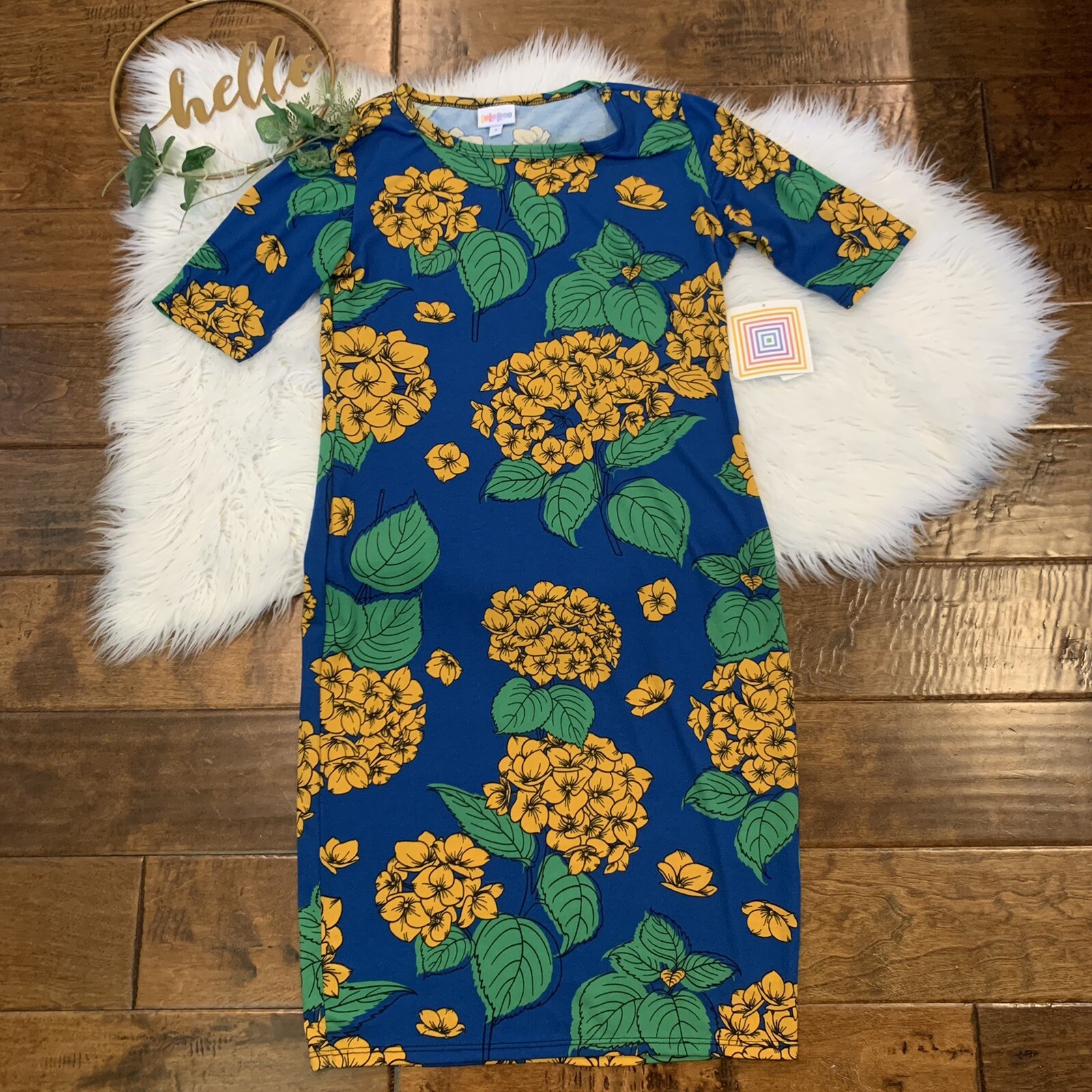 LuLaRoe Womens Dress Julia Size S Pencil Dress Blue Yellow Green Floral New