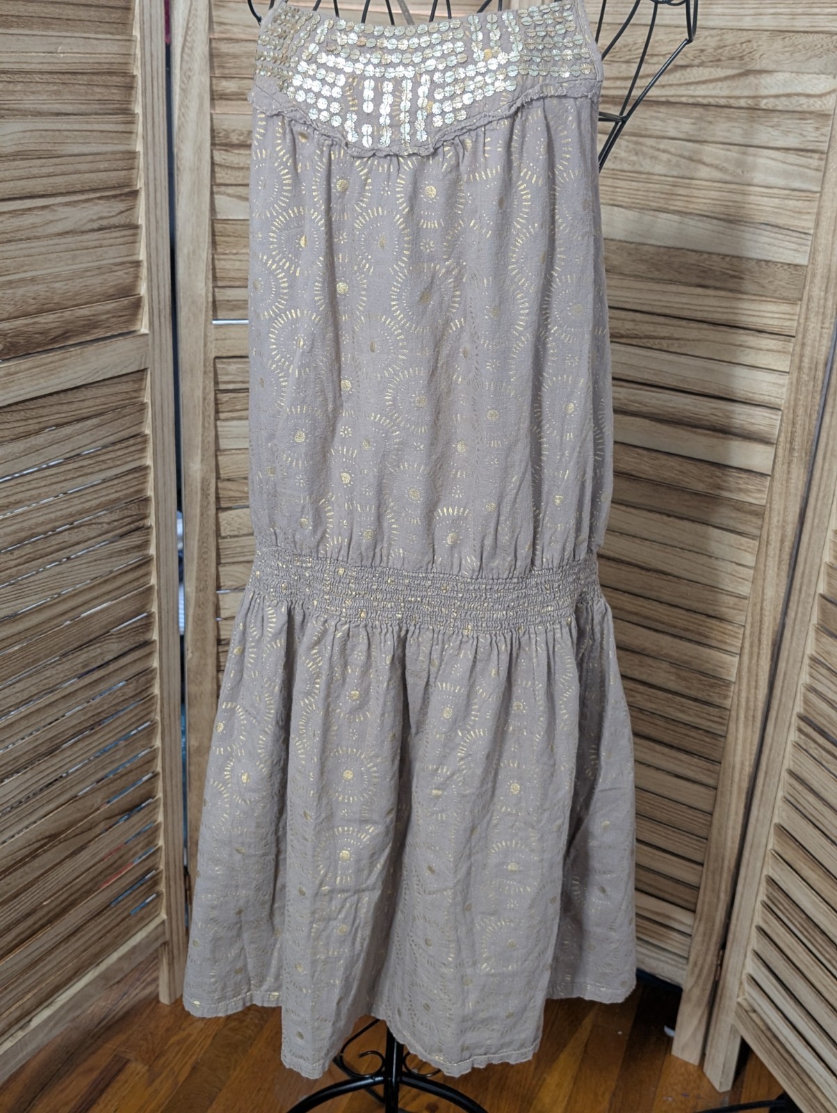 Old Navy Tan Gold Sunburst Sequined Sleeveless Drop Waist Dress Large