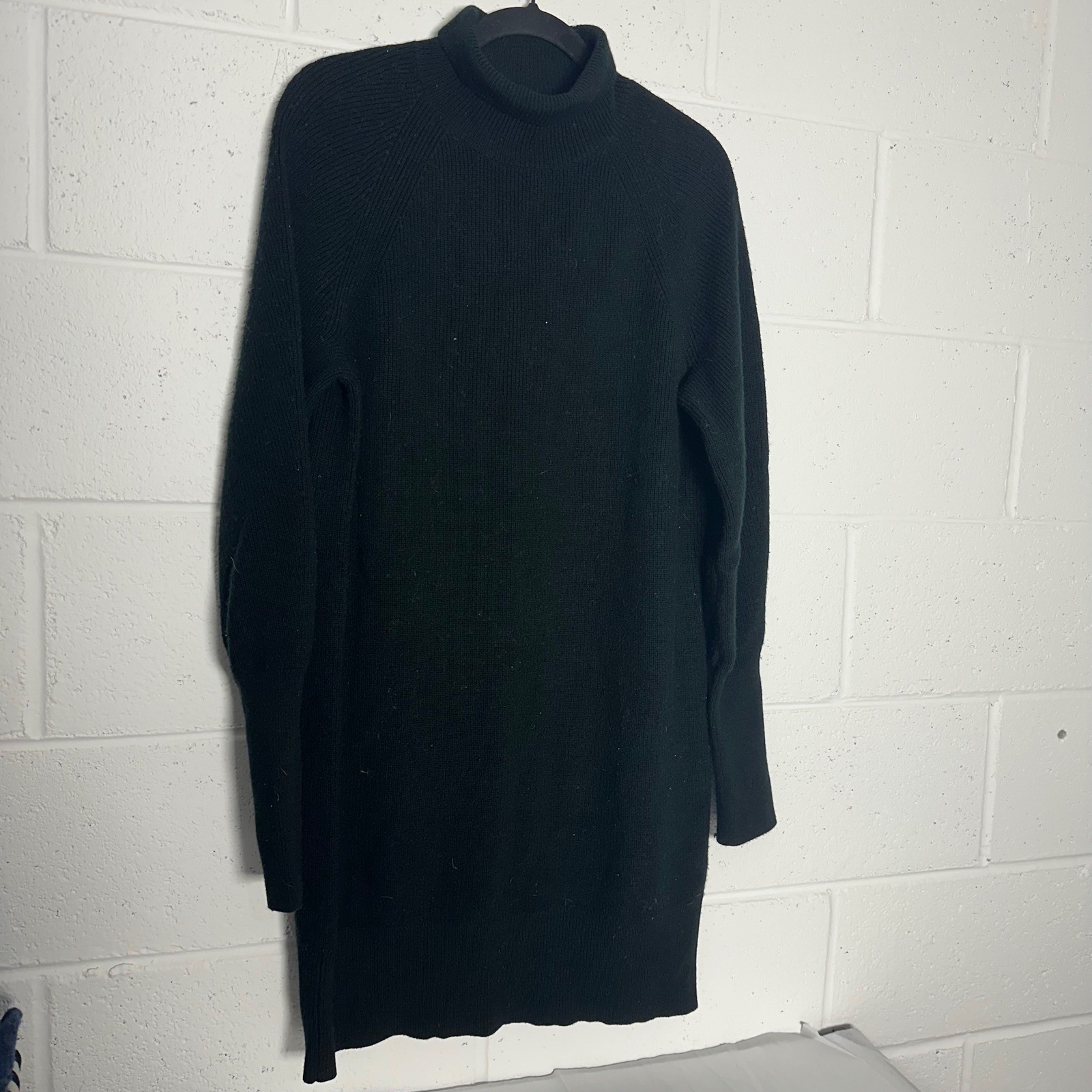 Banana Republic Black 100% Merino Wool Mock Neck Sweater Dress Large thick warm