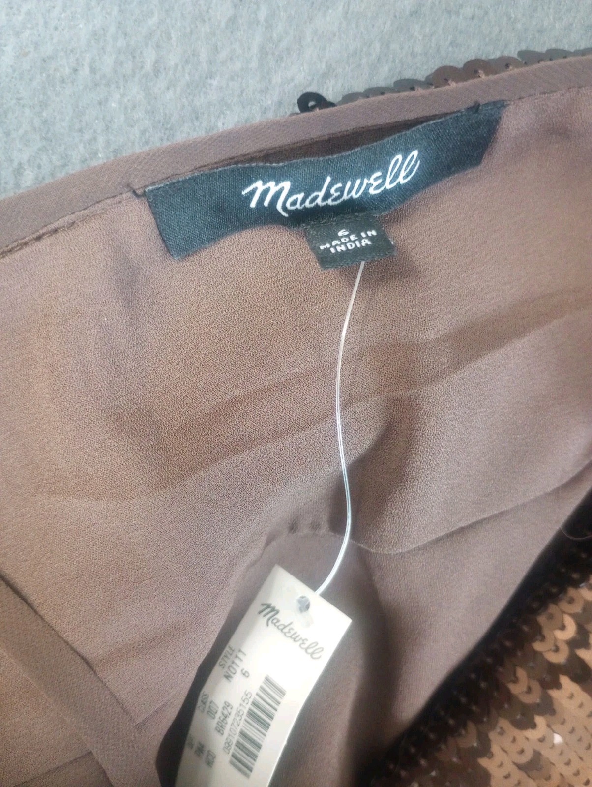 Madewell 6 Sequin Slip Mini Dress Chocolate Brown Y2K Babydoll Preppy Strappy