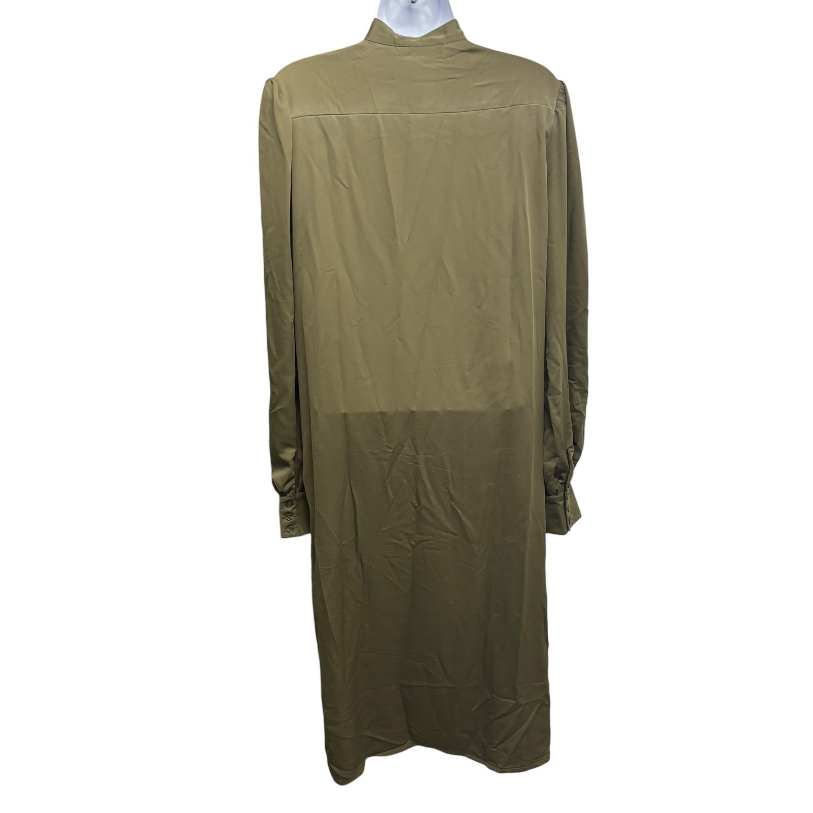 Just Fab Olive Green Button Front Bow Neck Long Sleeve Maxi Dress Womens XL