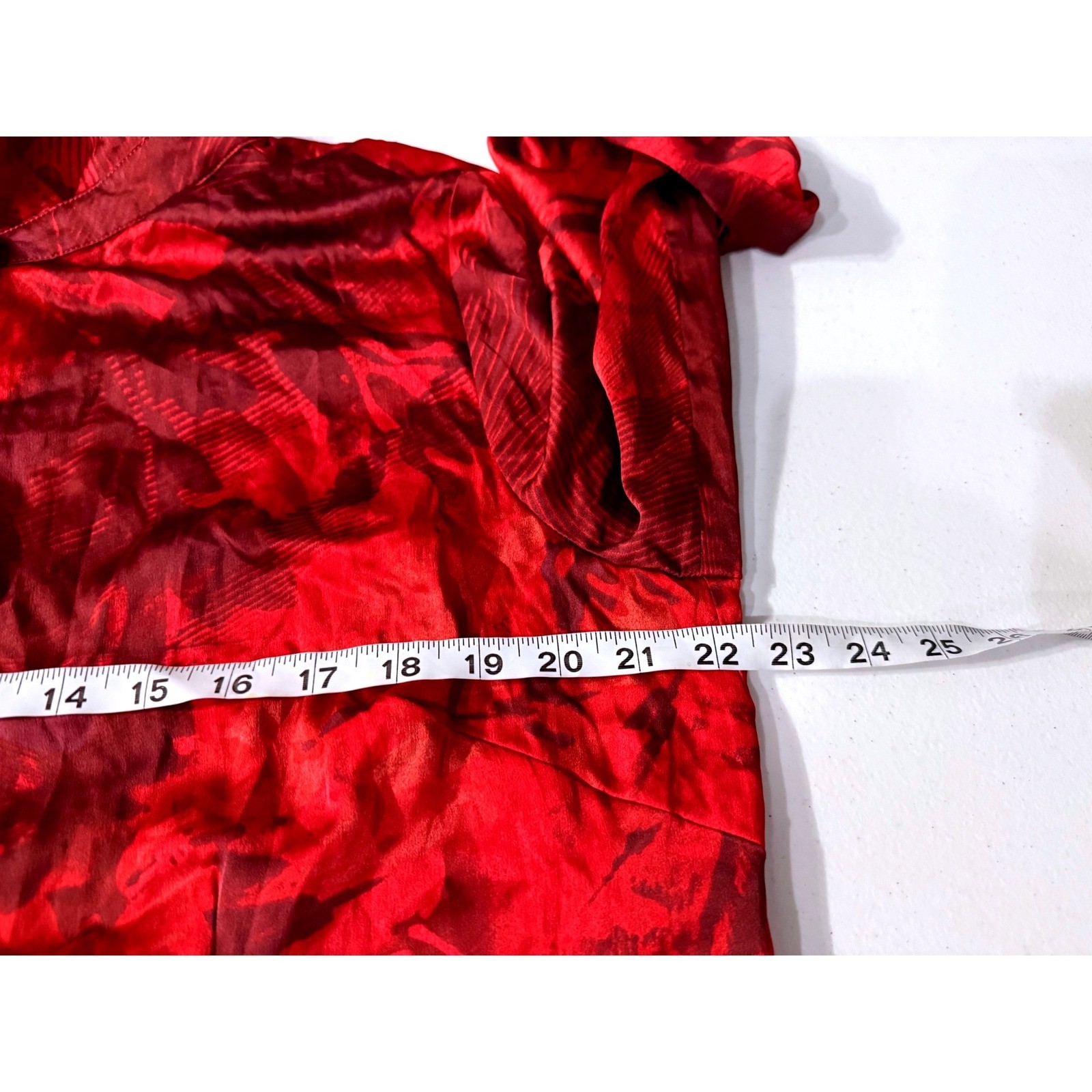 Chico’s Red Abstract Print Button Down Maxi Shirt Dress Smocked Cuff Size 2.5 14
