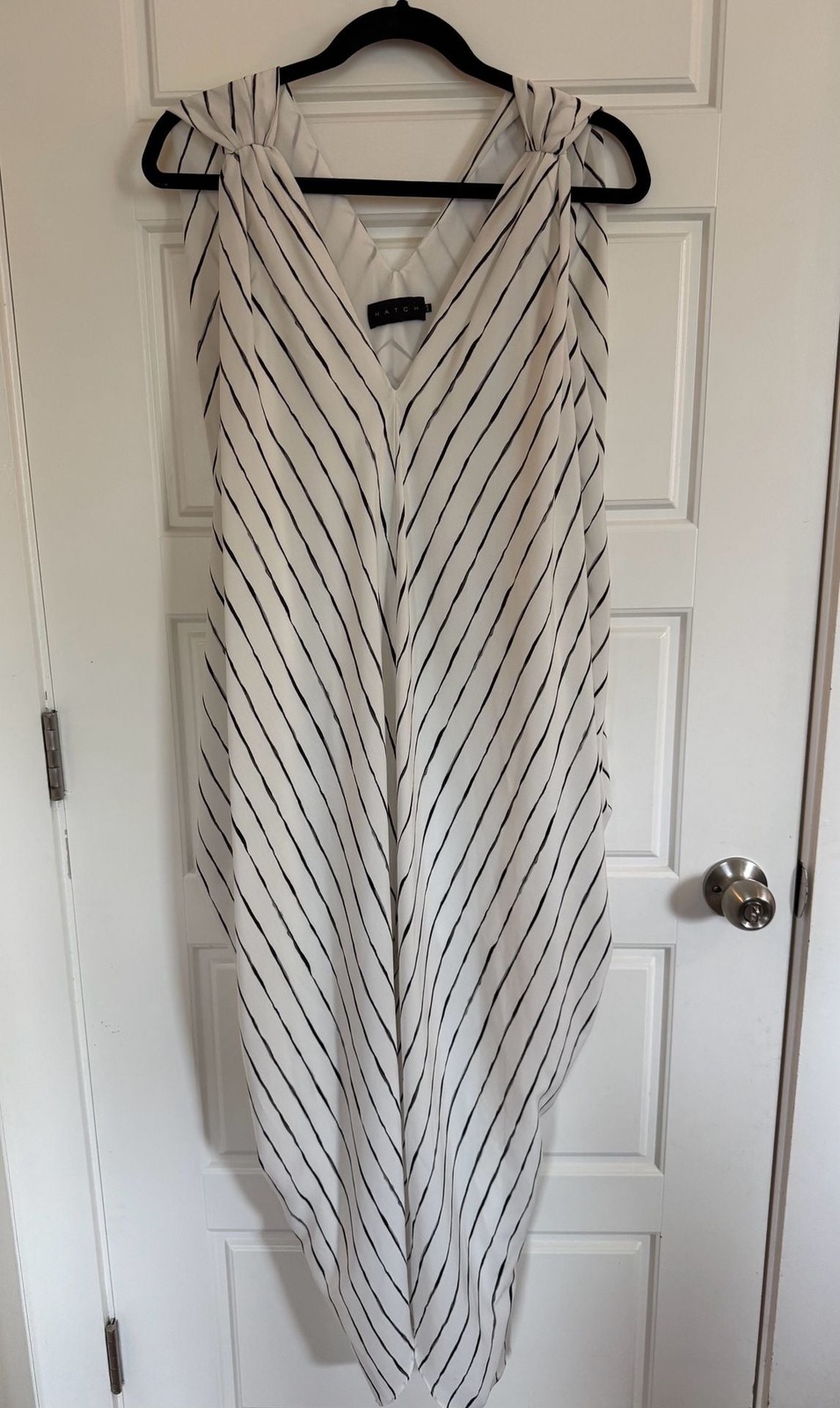 HATCH Maternity Sleeveless V-Neck Striped Midi Dress O/S