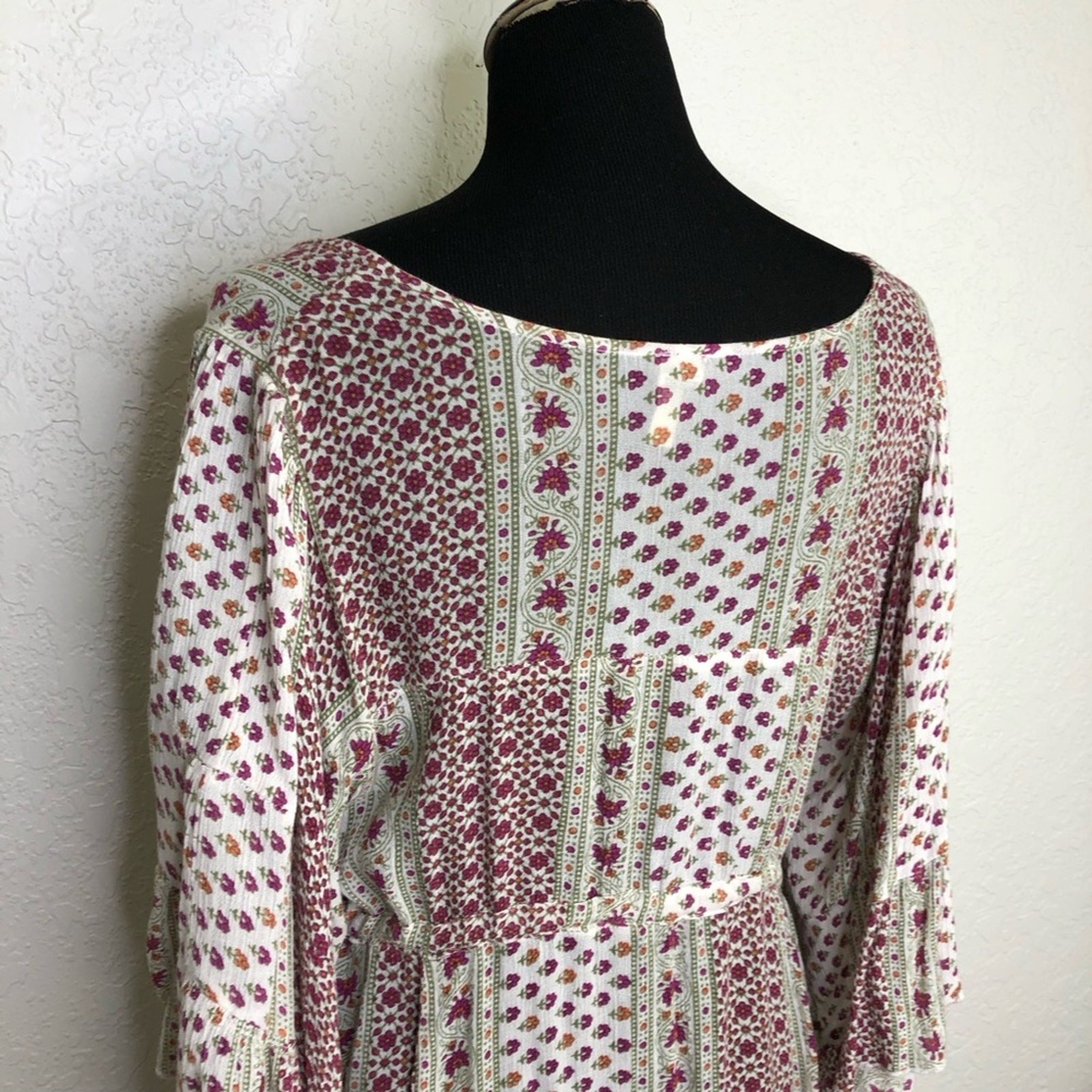 Raga white red green mixed floral print peasant boho dress size Large