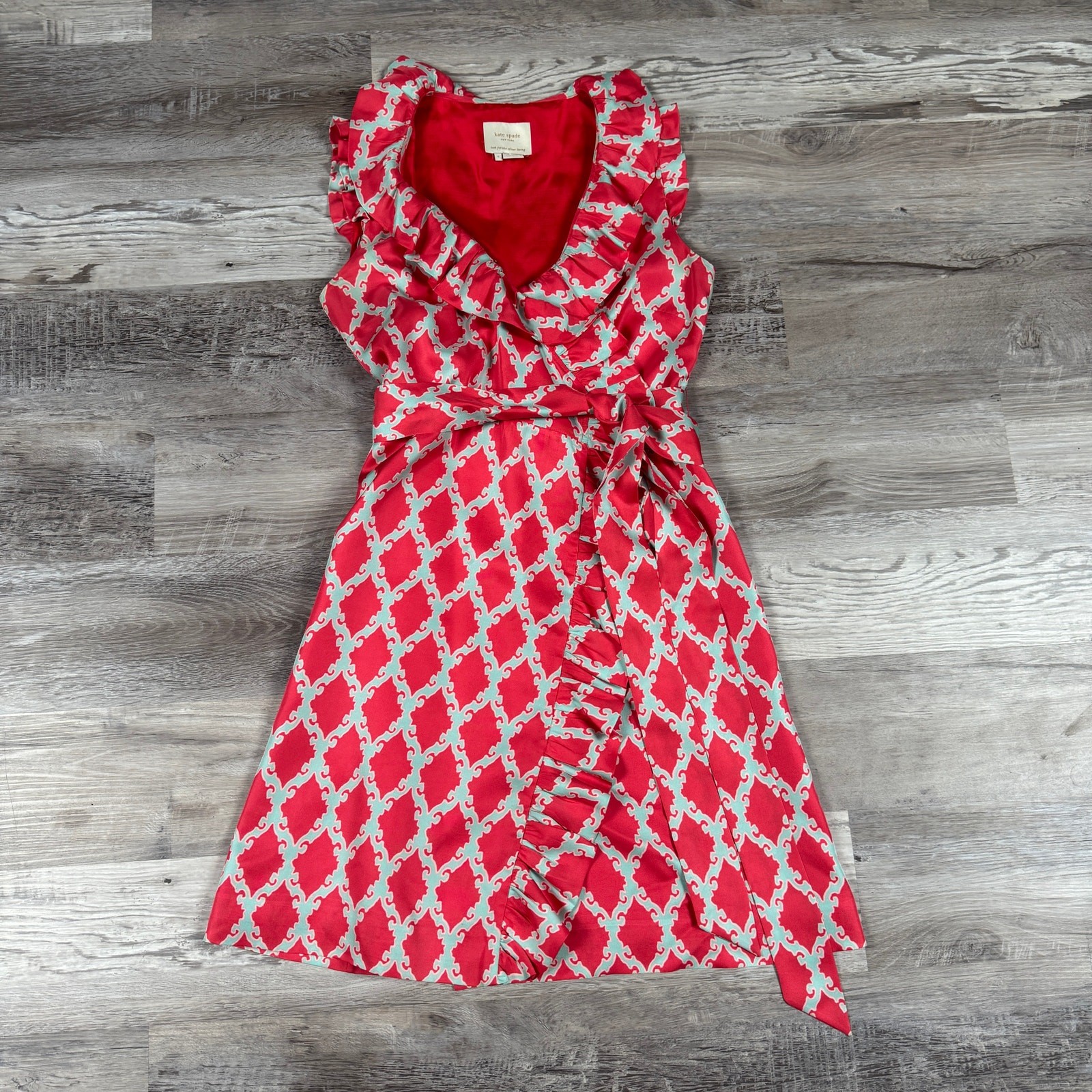 Kate Spade Aubrey Silk Wrap Dress Coral Designer Preppy Vacation Costal Luxury 6
