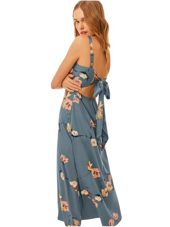 Urban Outfitters Layla Straight Neck Tie Back Midi Dress Dusty Blue Size S