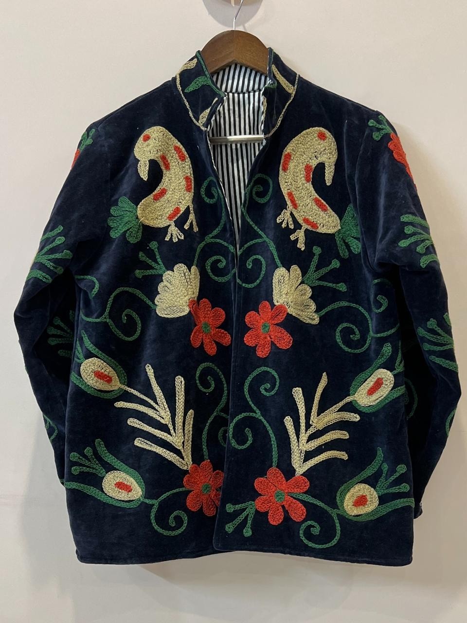 Handmade Hand-Embroidered Leopard Floral Velvet Jacket, Velvet Embroidered