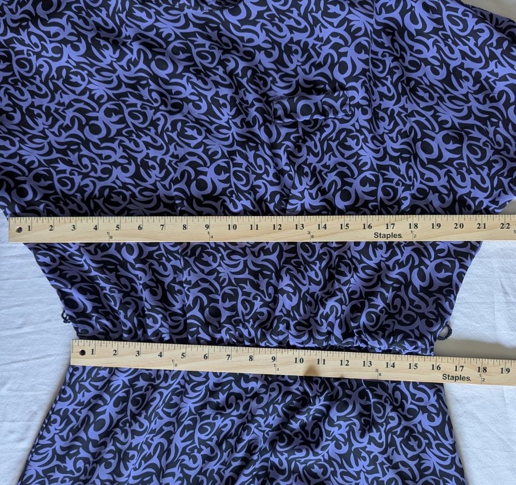 VTG IFI Purple & Black Vine Print Blouson Short Sleeve Midi Dress Women’s 18 EUC