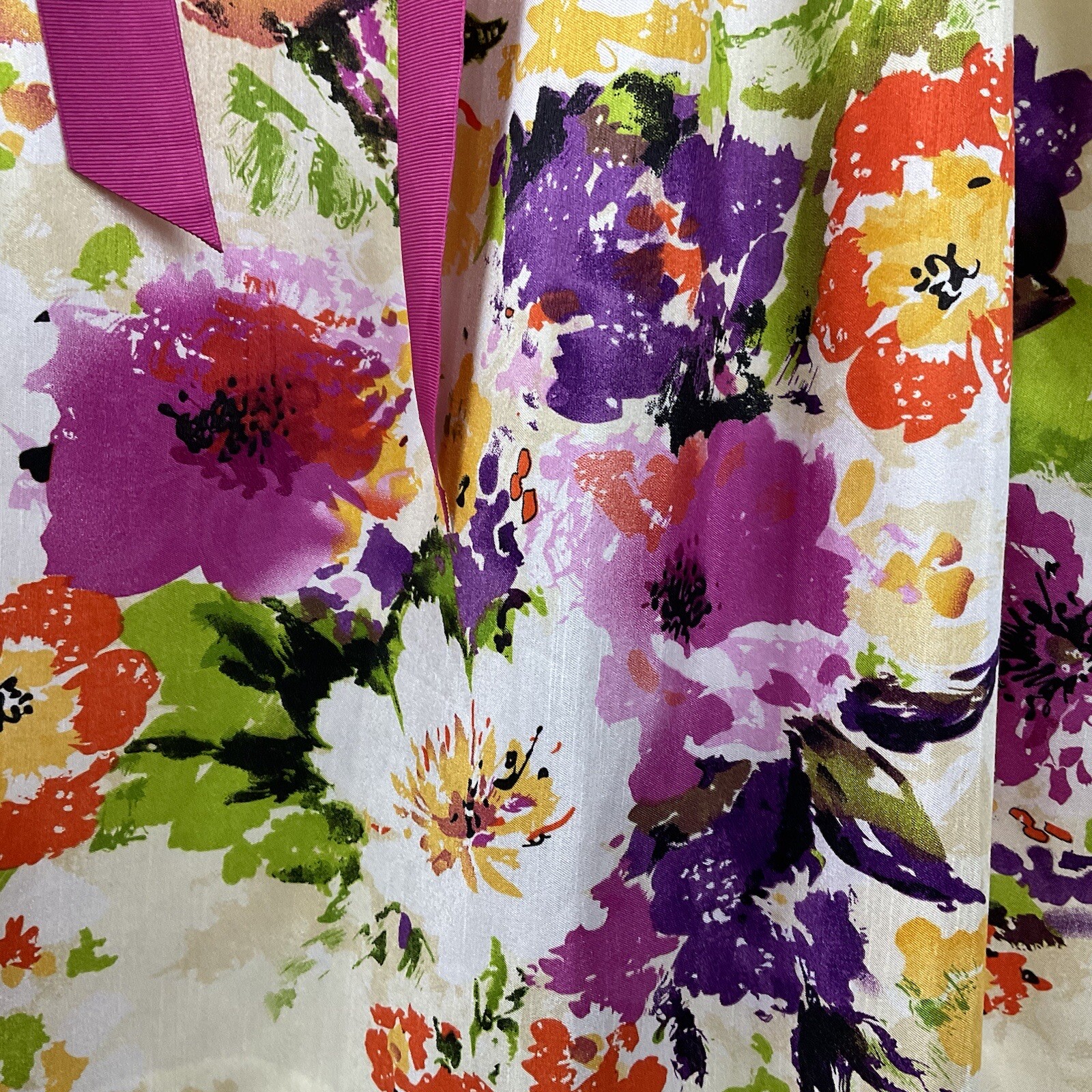 Vtg Jessica Howard Sun Dress Cream Multicolor Floral Pink Sash Fit & Flare Sz 12