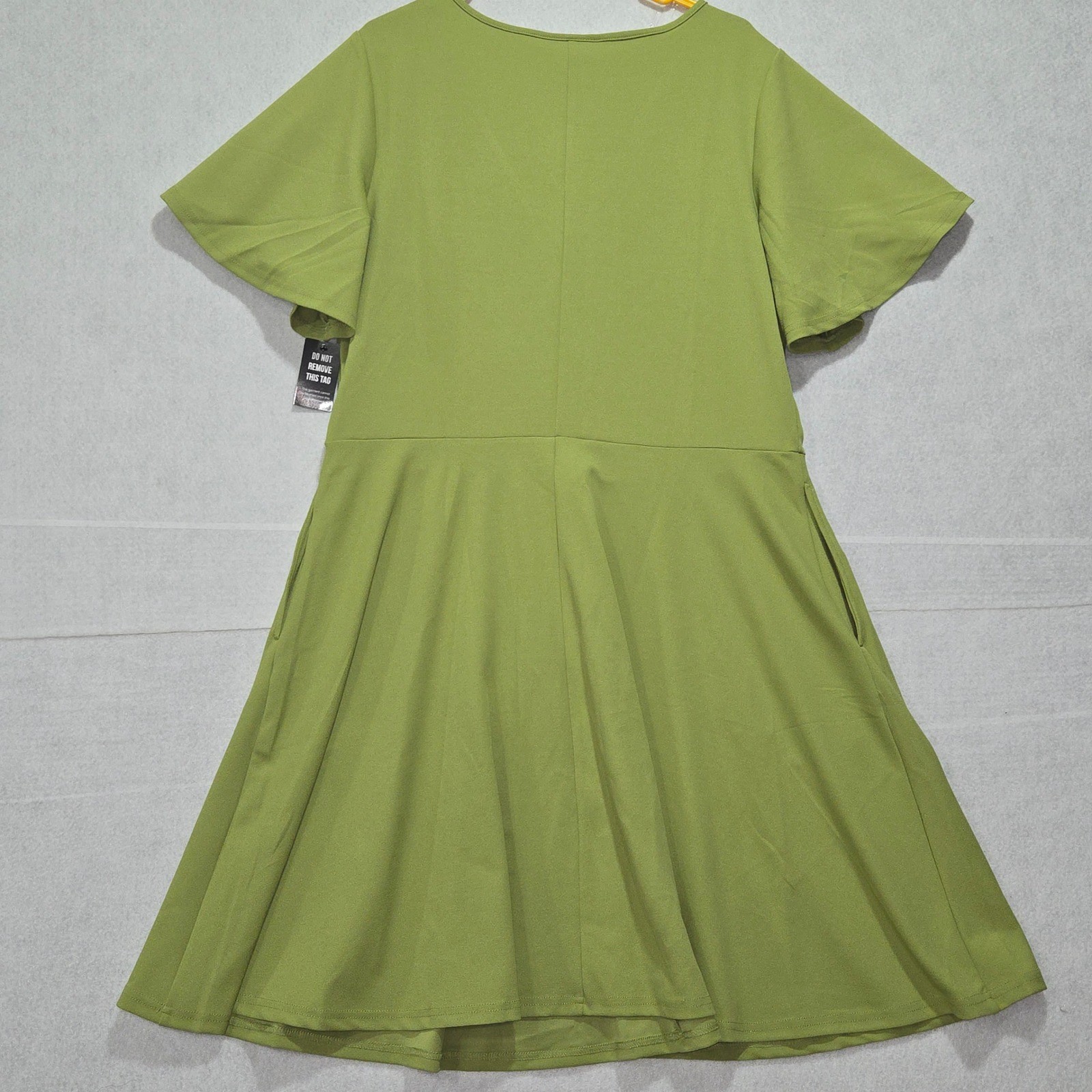 Ashley Stewart Olive Green Flutter Sleeve V Neck Midi Dress Plus Size 14 16