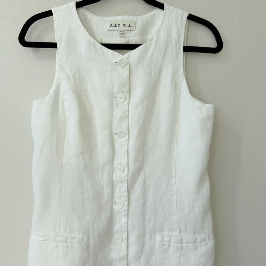 Alex Mill Anna Linen-Twill Mini Dress – White | Size XS | 100% Linen