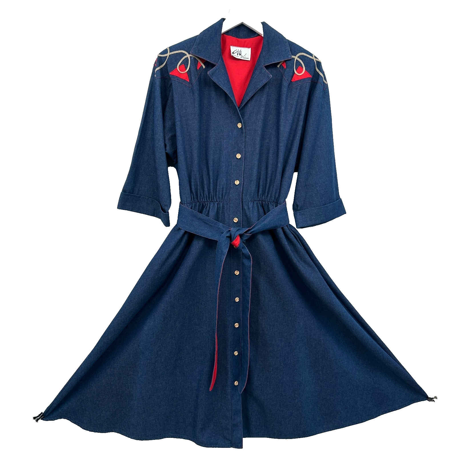 Vintage Denim Midi Dress Medium Pockets Western Cottagecore Rodeo Prairie USA