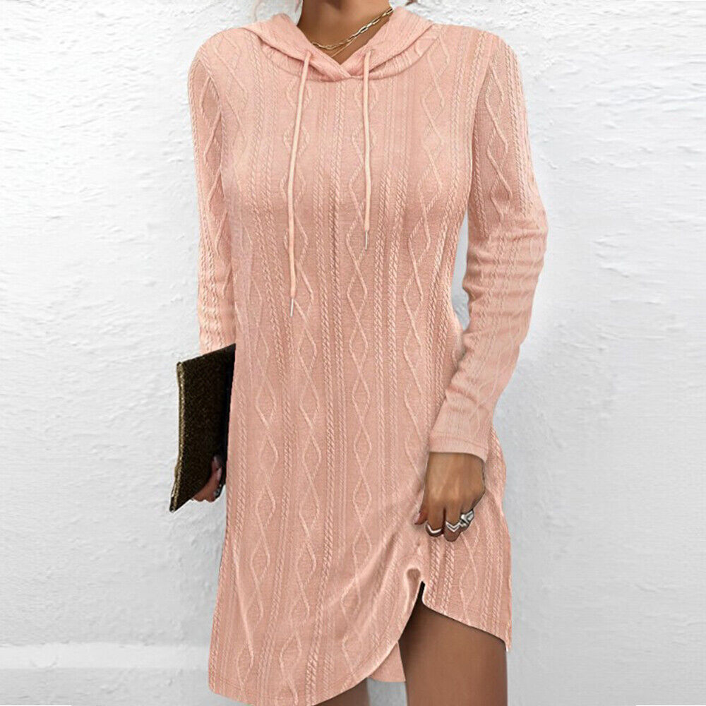 Women’s Long Sleeve Knitted Hoodie Pullover Tops Pullover Dress Hooded Top HOT