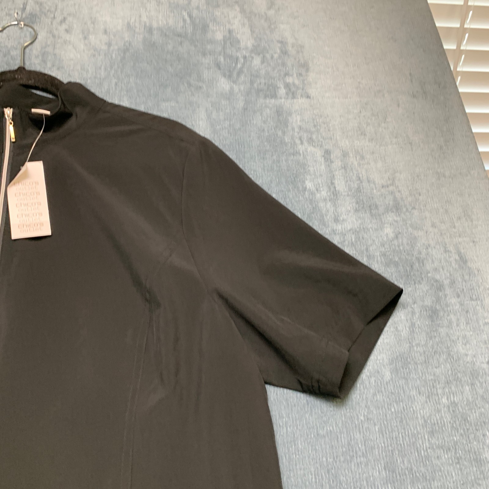 Weekends by Chico’s Elena Elbow Shift Dress Womens 3 Black 1/4 Zip Everyday Wear