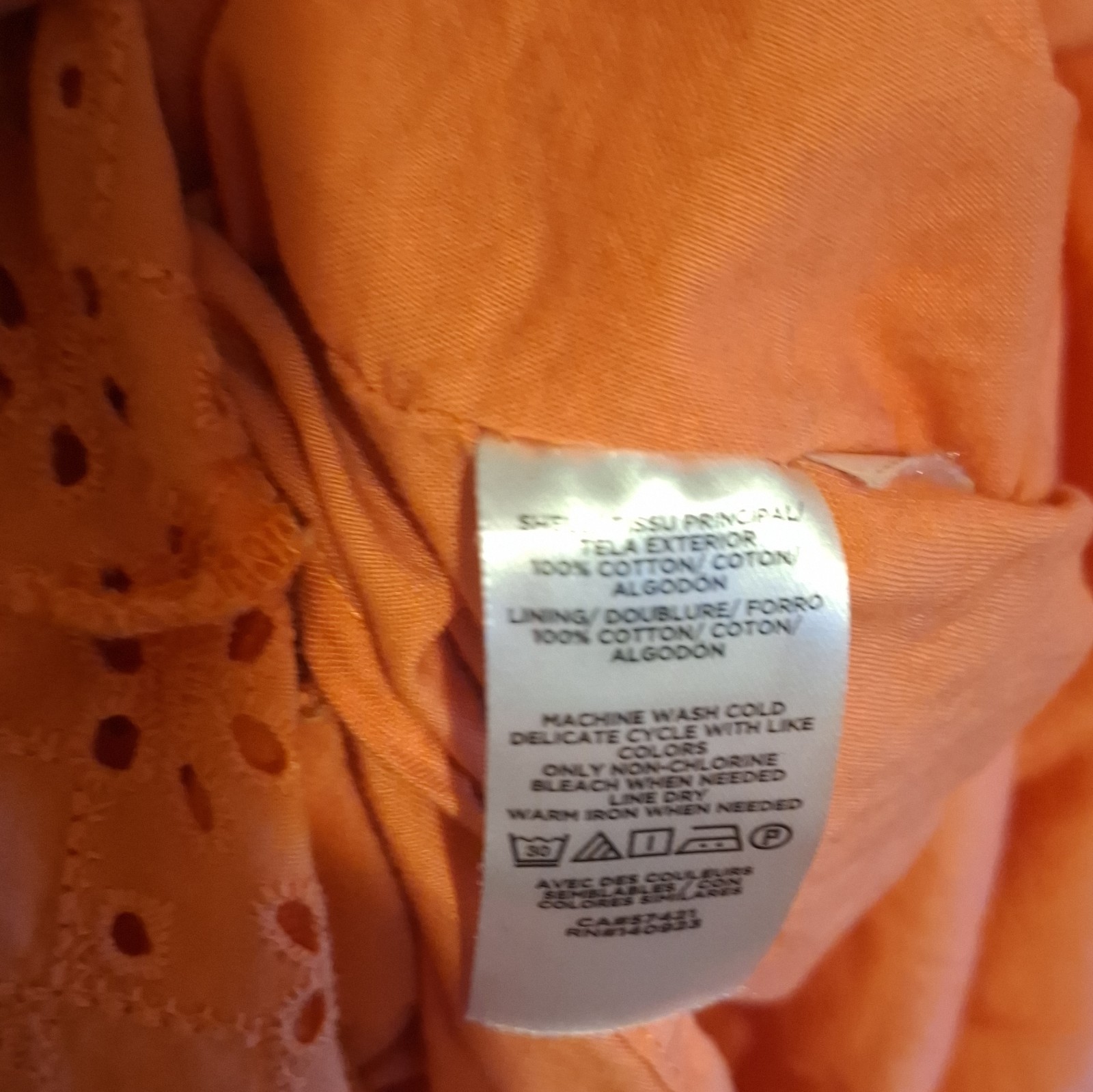 LOFT Orange Eyelet Cotton V-Neck Ruffle Lined A-Line Knee Dress XL