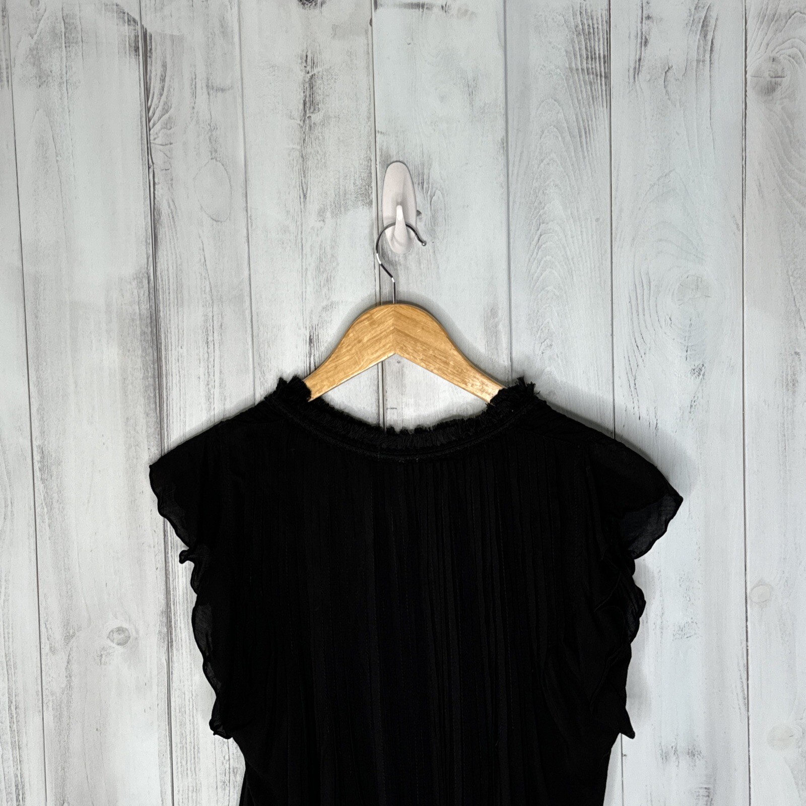 POUPETTE ST BARTH BLACK CROCHET SASHA PLEATED FLUTTER SLEEVE BOHO MINI DRESS S
