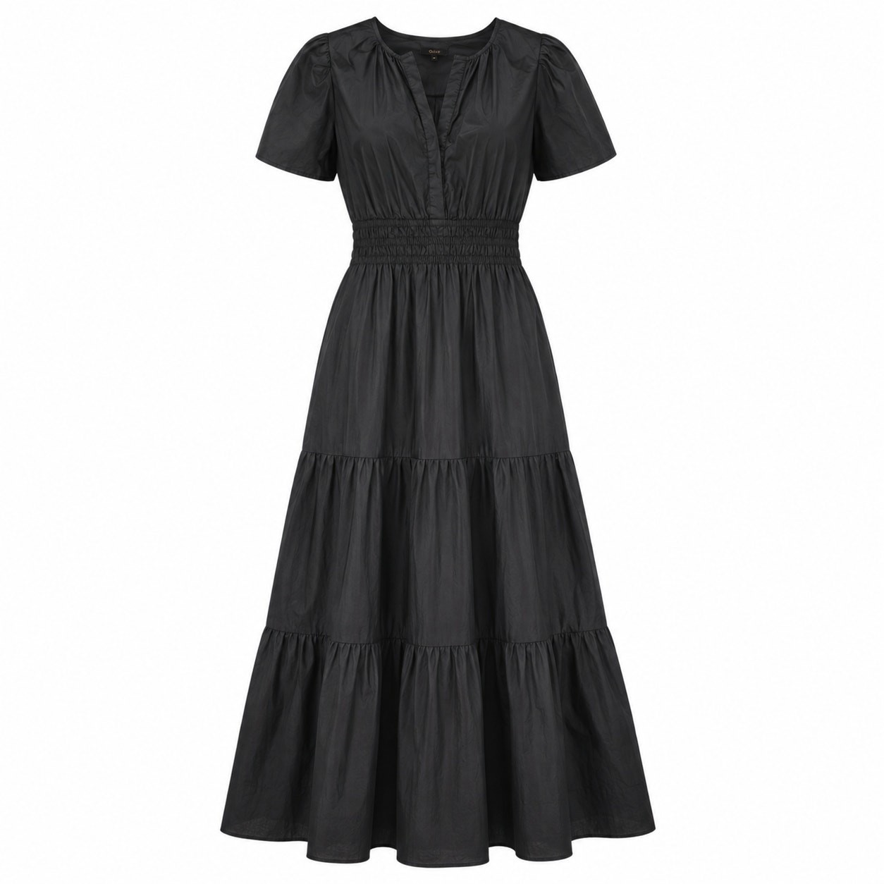 Quince Tiered Maxi Dress Womens M Black Organic Cotton Smocked Waist
