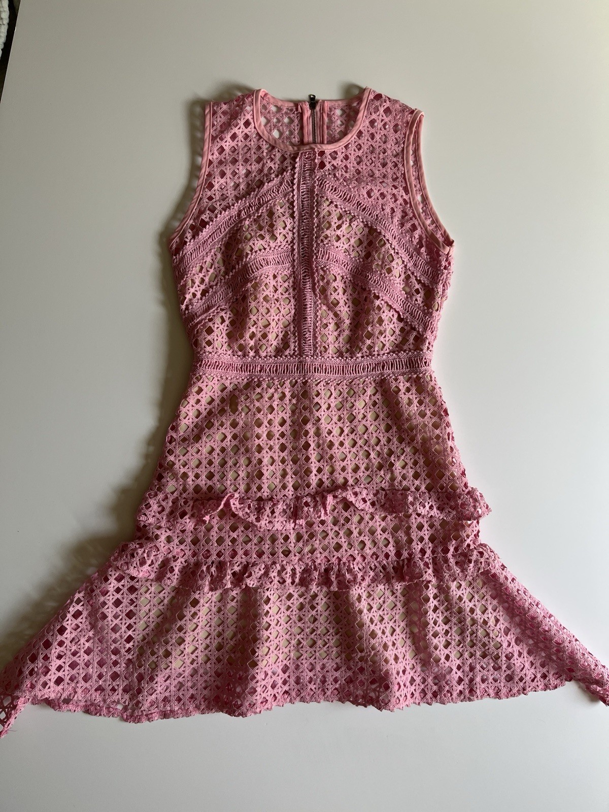 Pink Basketweave Guipure Lace Peplum Dress KP Fashion Shop Party Dress