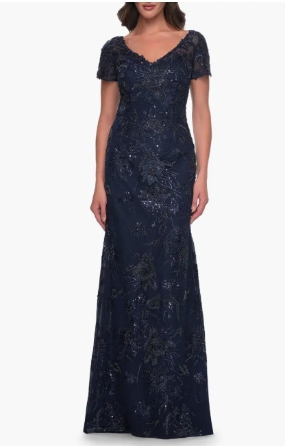 La Femme Beaded Long Navy Dress Size 8 Orig $498