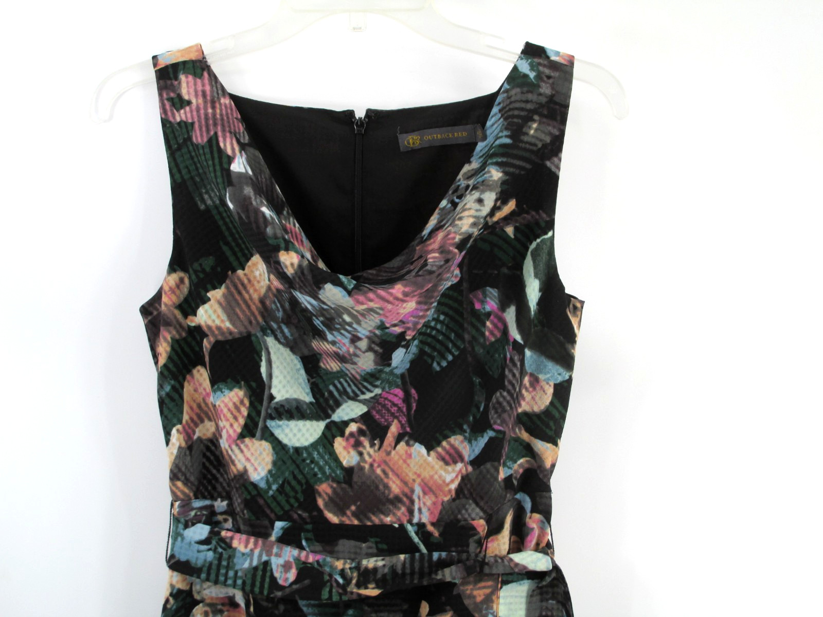 OUTBACK RED Midi Shift Dress Women 4 Black Floral Lined Belted Cottage Core
