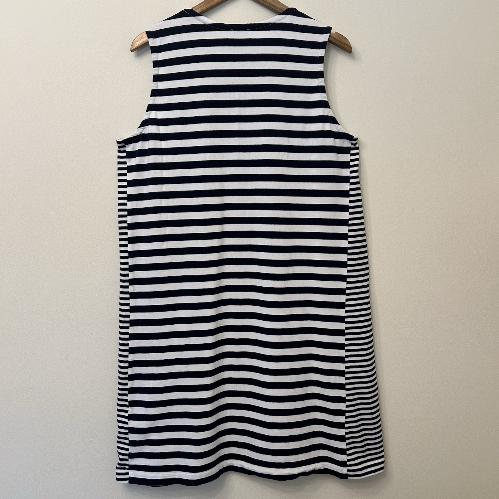 Chico’s Size 3 Navy Blue And White Cotton Blend Striped Sleeveless Sun Dress