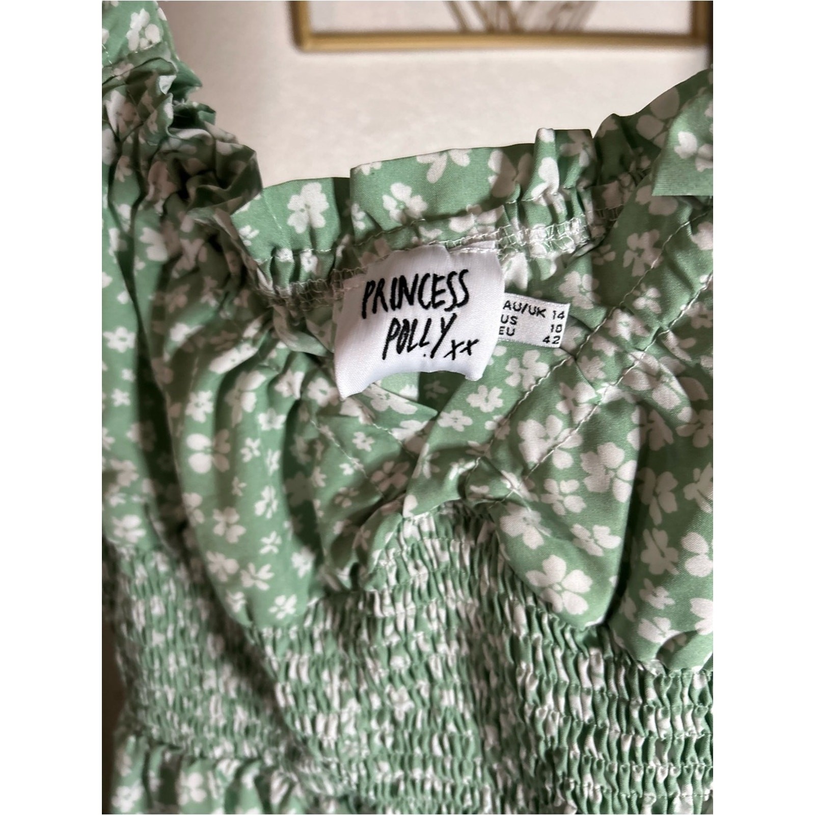 Princess Polly Mint Green Floral Smocked Mini Dress