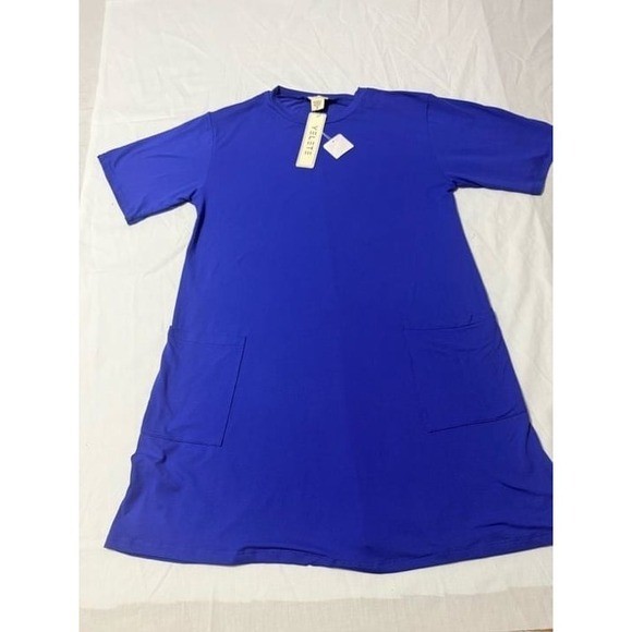 NWT Yelete Royal Blue Short Sleeve T-Shirt Dress with Front Pockets Size M