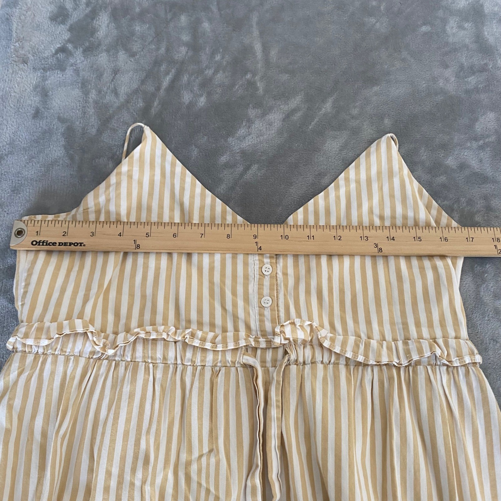 Line + Dot Midi Dress Womens M Tan White Striped Cotton Tie Waist Coastal Preppy