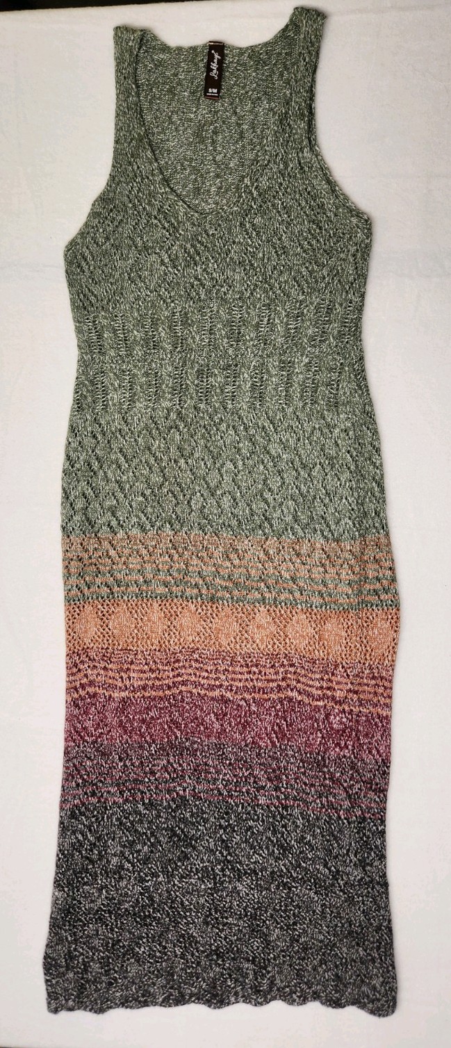 Women’s Crochet Knit Lightweight Stretchy Sweater Ombre Gradient Dress Sz S/M