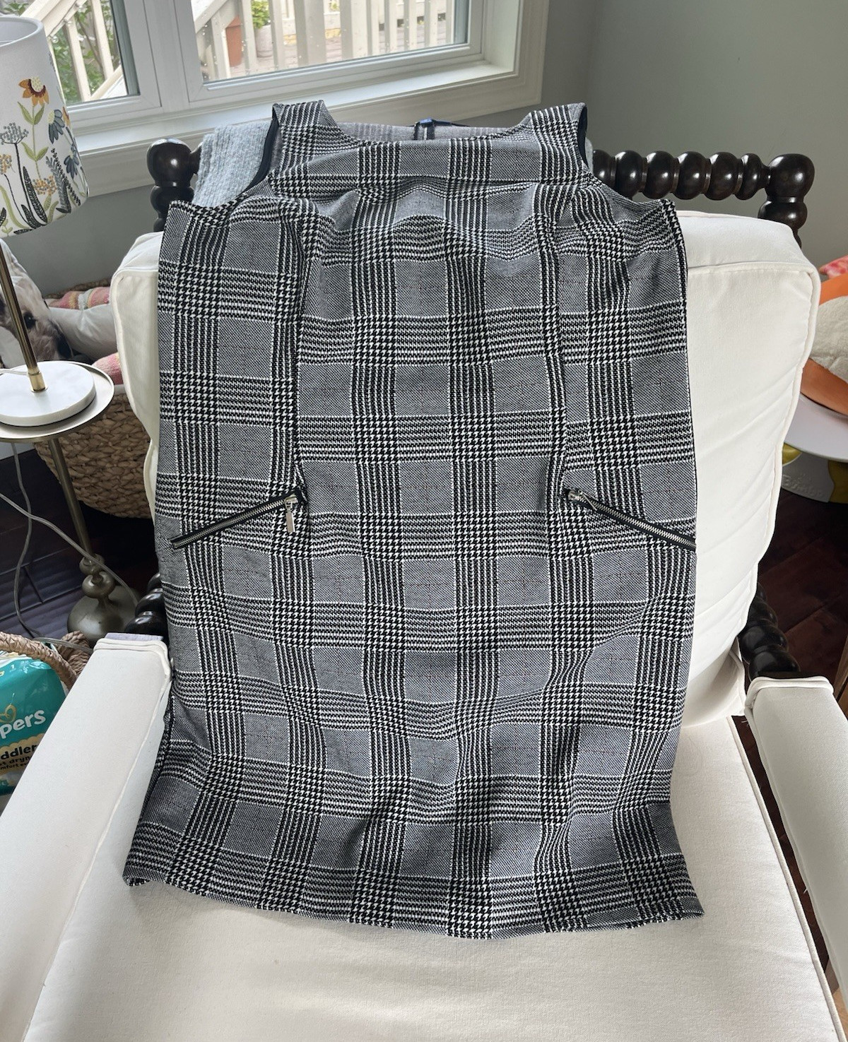 Apt. 9 Women’s Shift Dress Sleeveless Plaid Black/White/Gray Knee M Zip