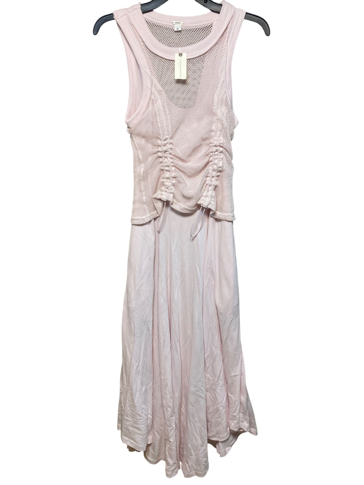 Anthropologie Daily Practice Forward Line midi dress Pink Ruched Mesh Layered Si