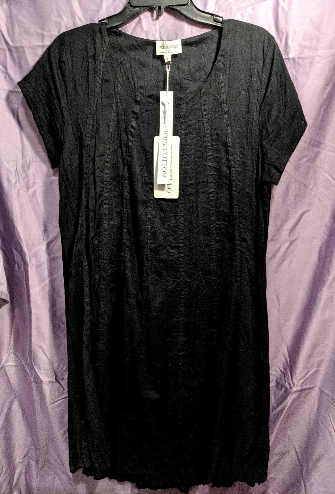 NWT PORTOBELLO AUSTRALIA ”CHAPMANS” Boho Dress Black Crusher 100% Cotton sz S