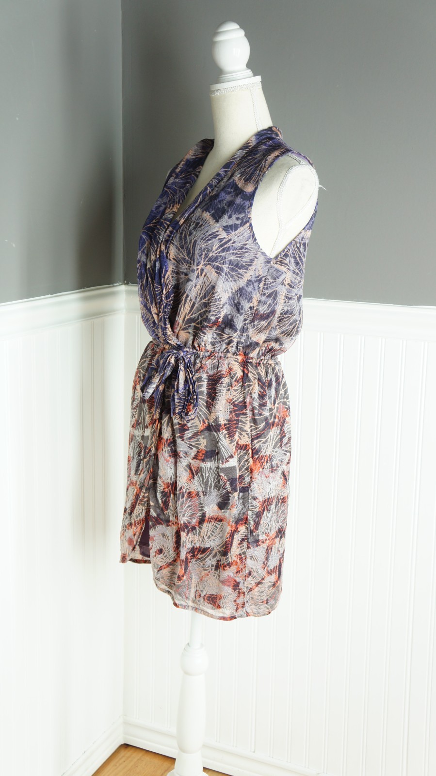 Presley Skye Butterflies 100% Silk Crepe Mini Tulip Hem Wrap Dress Size M