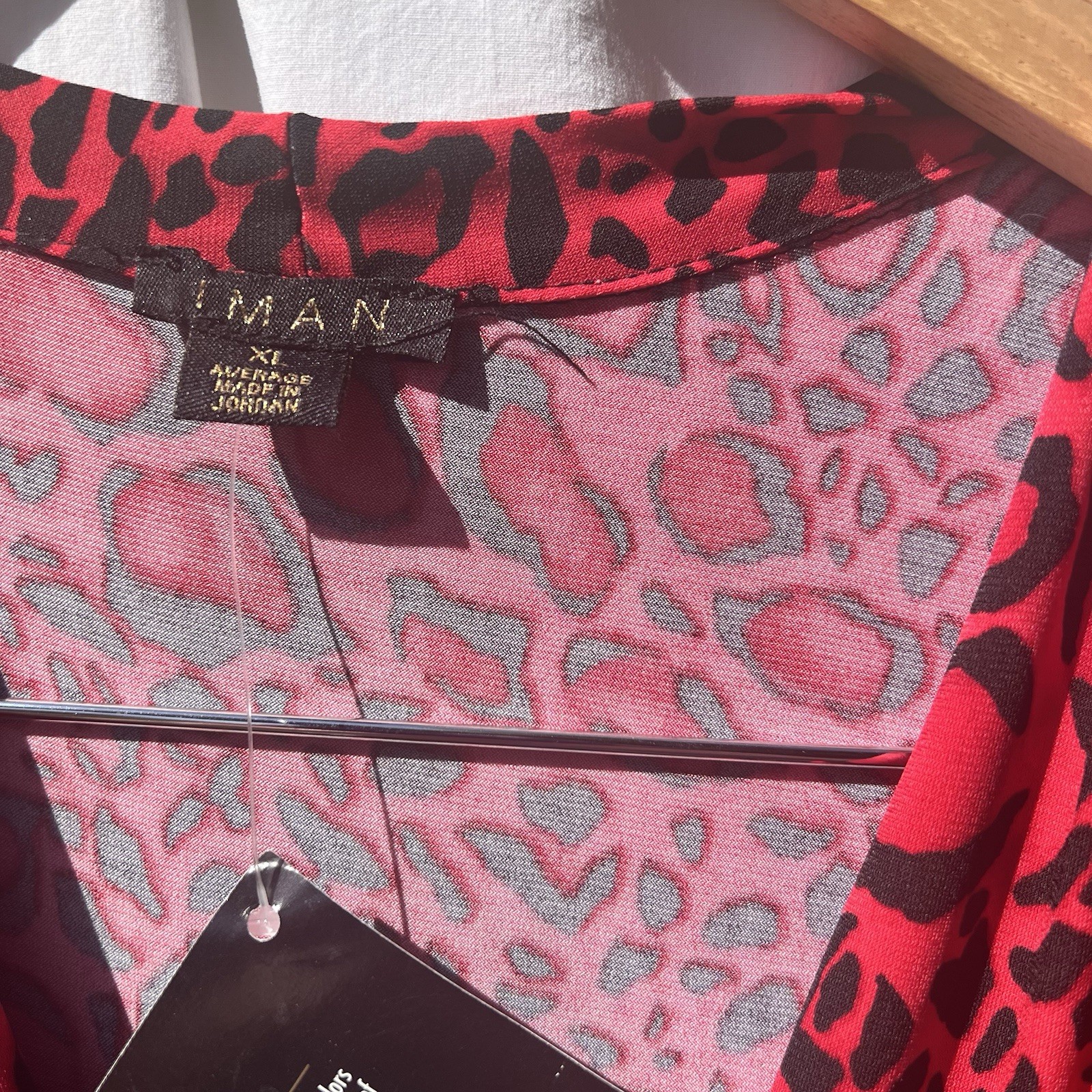 IMAN XL Red Black Leopard Animal Print High Low Maxi Faux Wrap Dress Exotic NWT