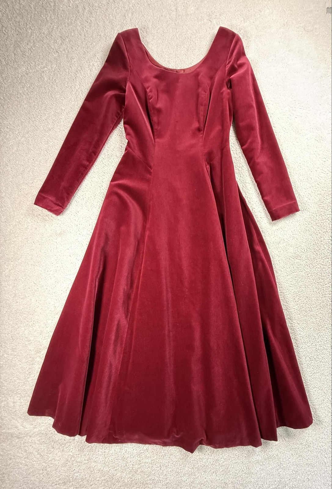 Laura Ashley Dress Womens 8 Red Velvet Button Back Long Sleeve Maxi Gown VTG