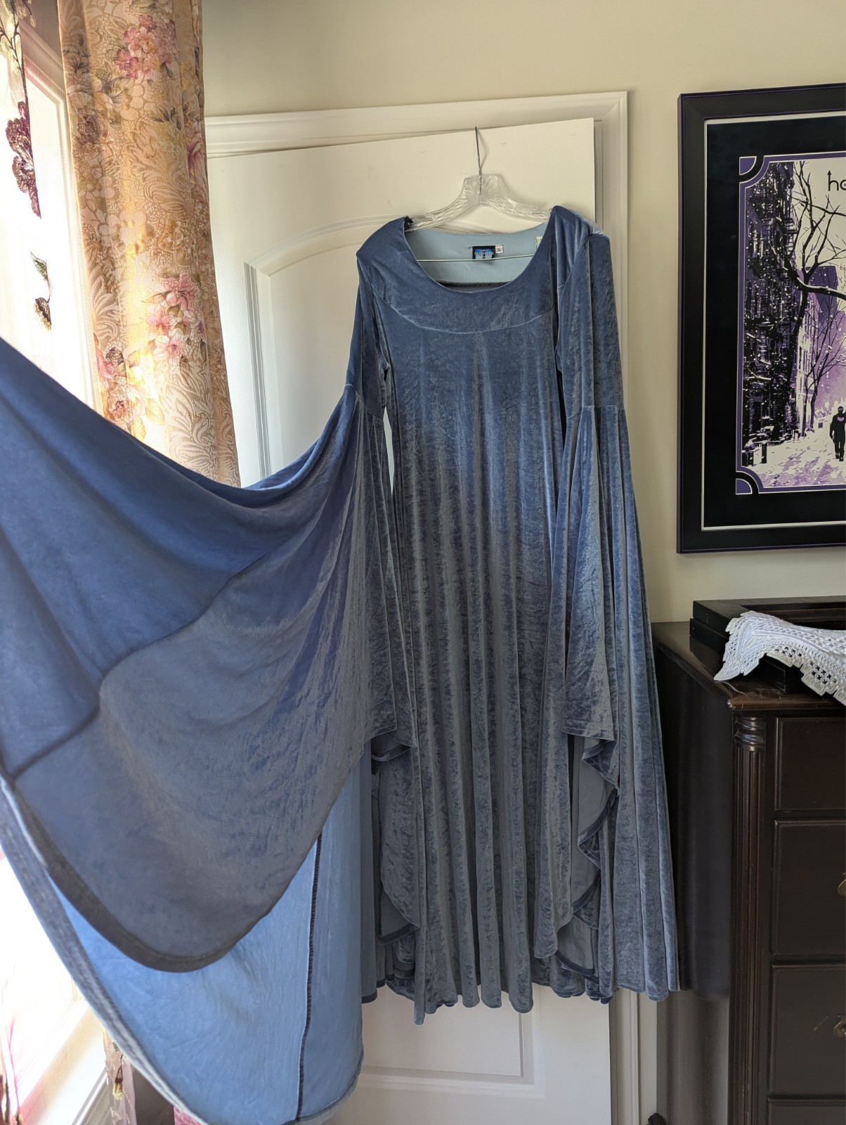 XL Short Elhoffer Velvet Elven Princess Dress Dusty Blue fantasy renaissance