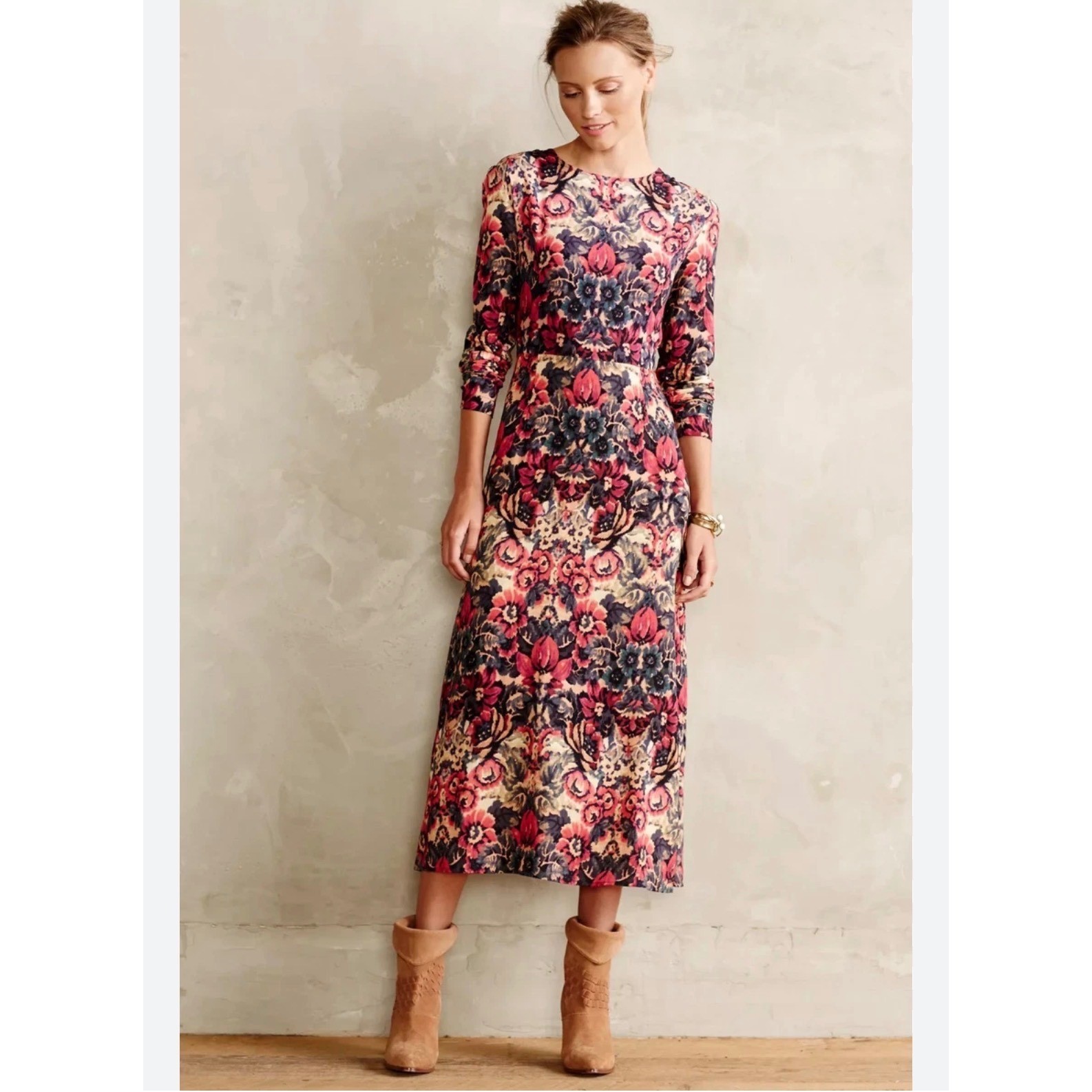 Sam & Lavi Midi Dress Womens Small Multicolor Floral Long Sleeve Boho Open Back