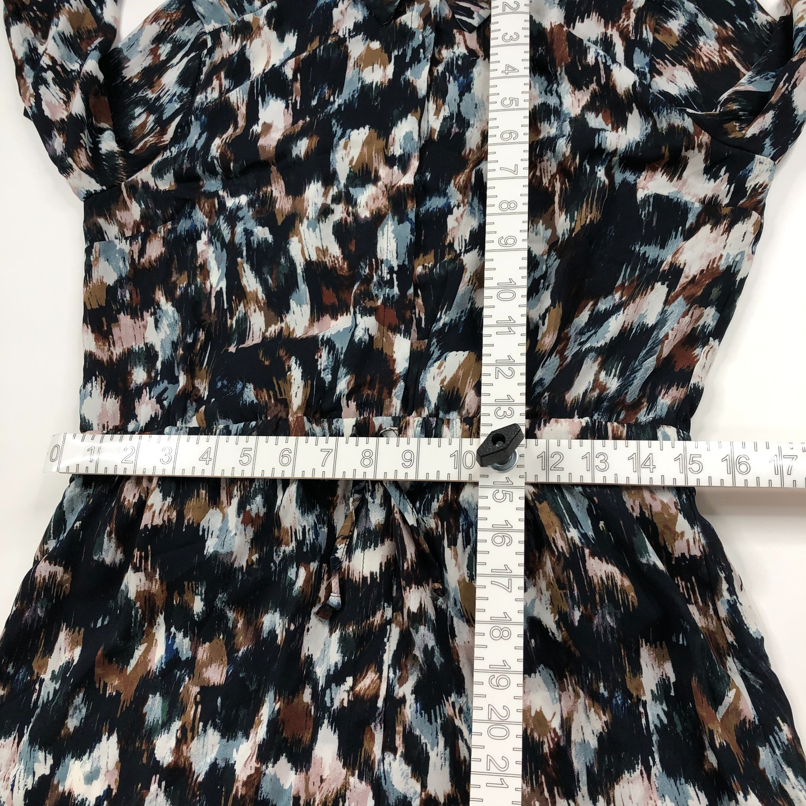 Olivaceous Large Collared Drawstring Knot Tie 100% Polyester Mini Dress Blue