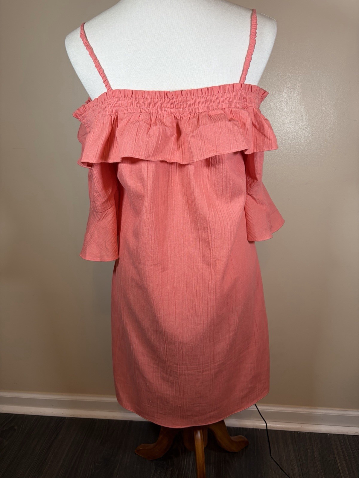 Violet Weekend Peach Off Shoulder Ruffle Knee Length Dress L Cotton Blend