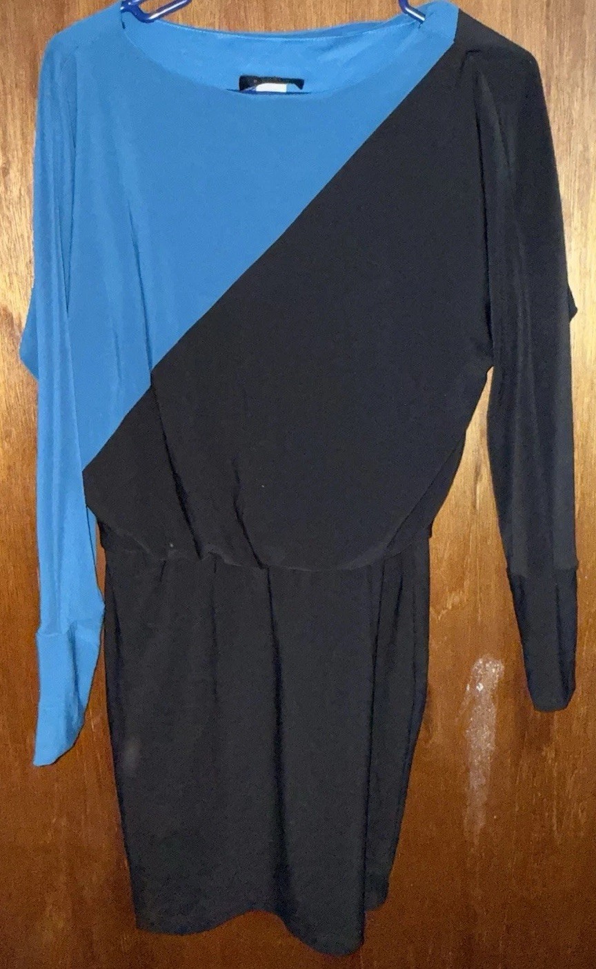 B. Darlin Blue/Black Colorblock Pencil Short Dress Sz 5/6 Long Sleeve