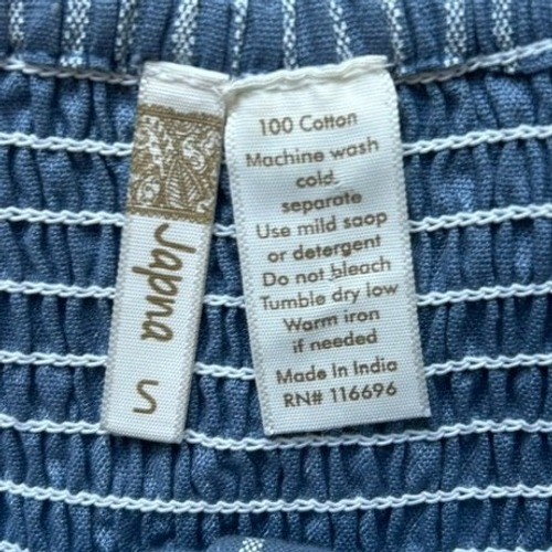 Blue Striped Cami Smocked Sundress Pockets Midi Dress S Button Front 100% Cotton