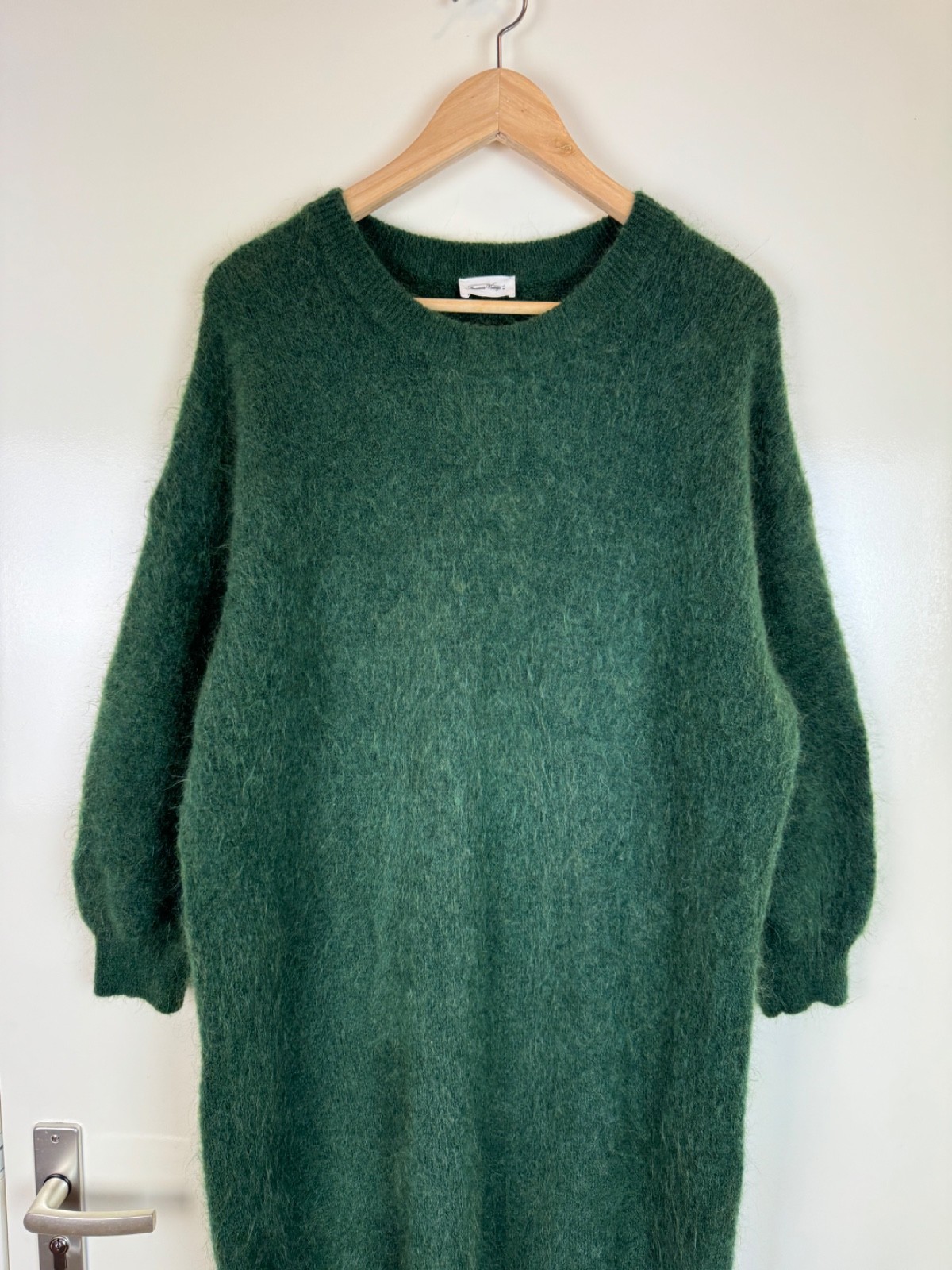 AMERICAN VINTAGE Mohair Wool Fluffy Maxi Sweater Dress Jumper Gown Green M/L