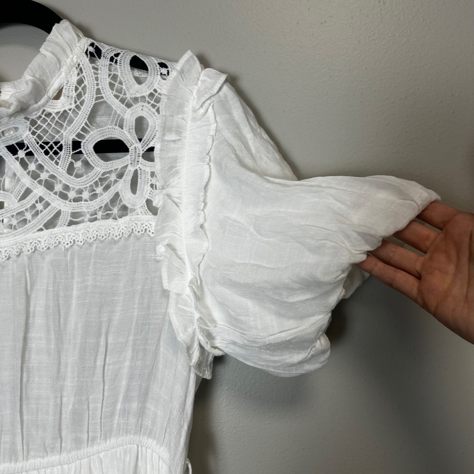 Perch x blu pepper cottage core lace style white dress high neck 1xl