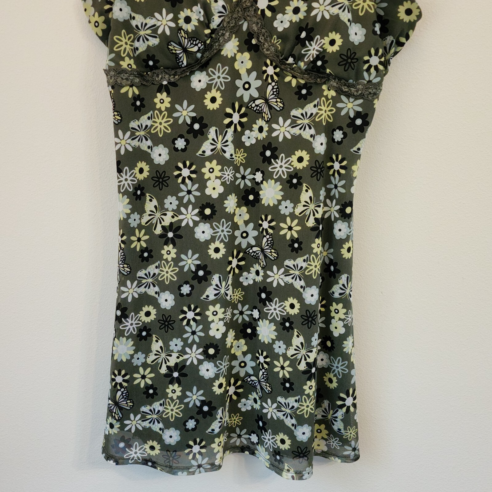 No Bounderies Y2K Babydoll Mini Mesh dress Lace Line Green Floral 3XL/21 Retro