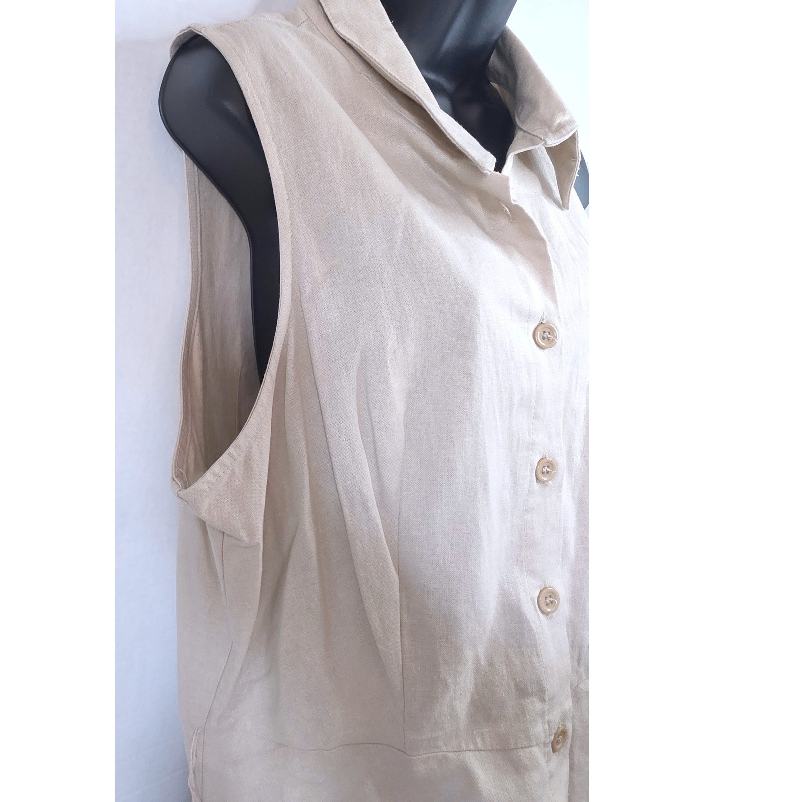 AA Studio Khaki Linen Blend Button Front Sleeveless Midi Shirtdress 16 RUN SMALL
