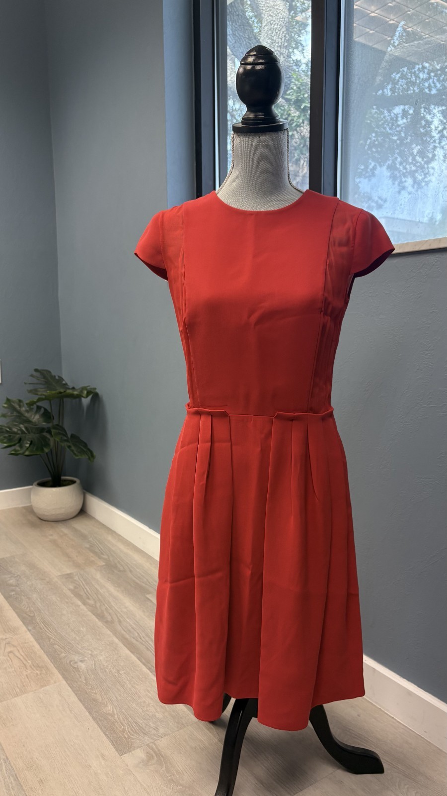 Red Giorgio Armani Midi Dress Sized FR 42 Silk with Sheer Details