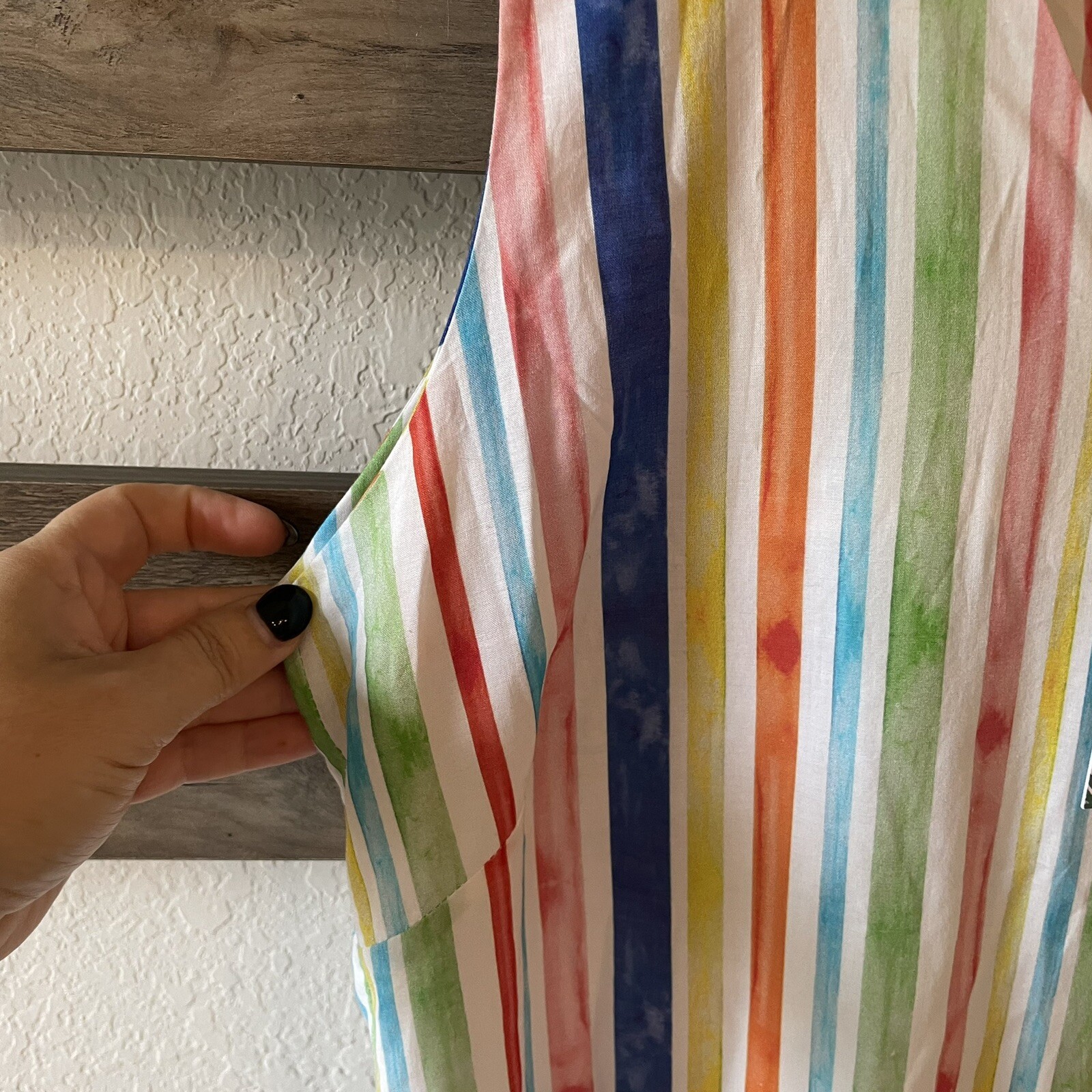 NWT Brooke Wright Designs Rainbow Stripe Dress Pleated Skirt Drop Waist Shift M