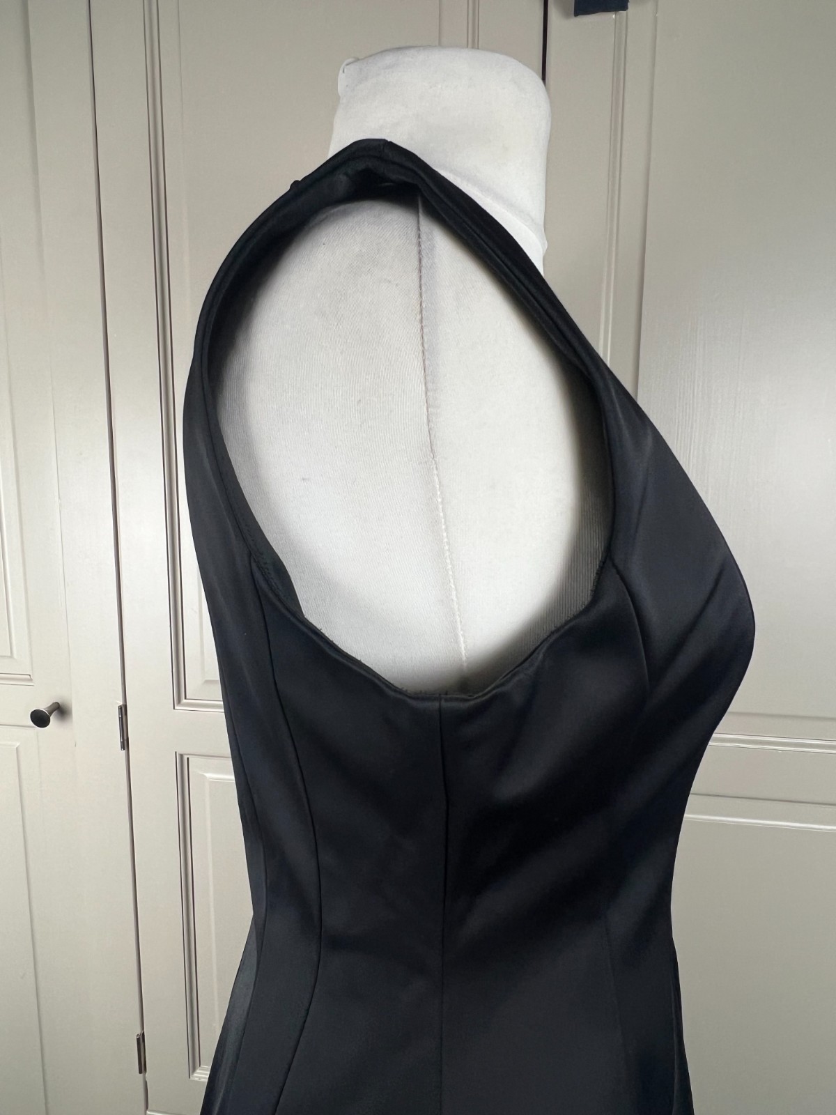 Jigsaw weighty satin Fit And Flare black Dress, Size UK 12