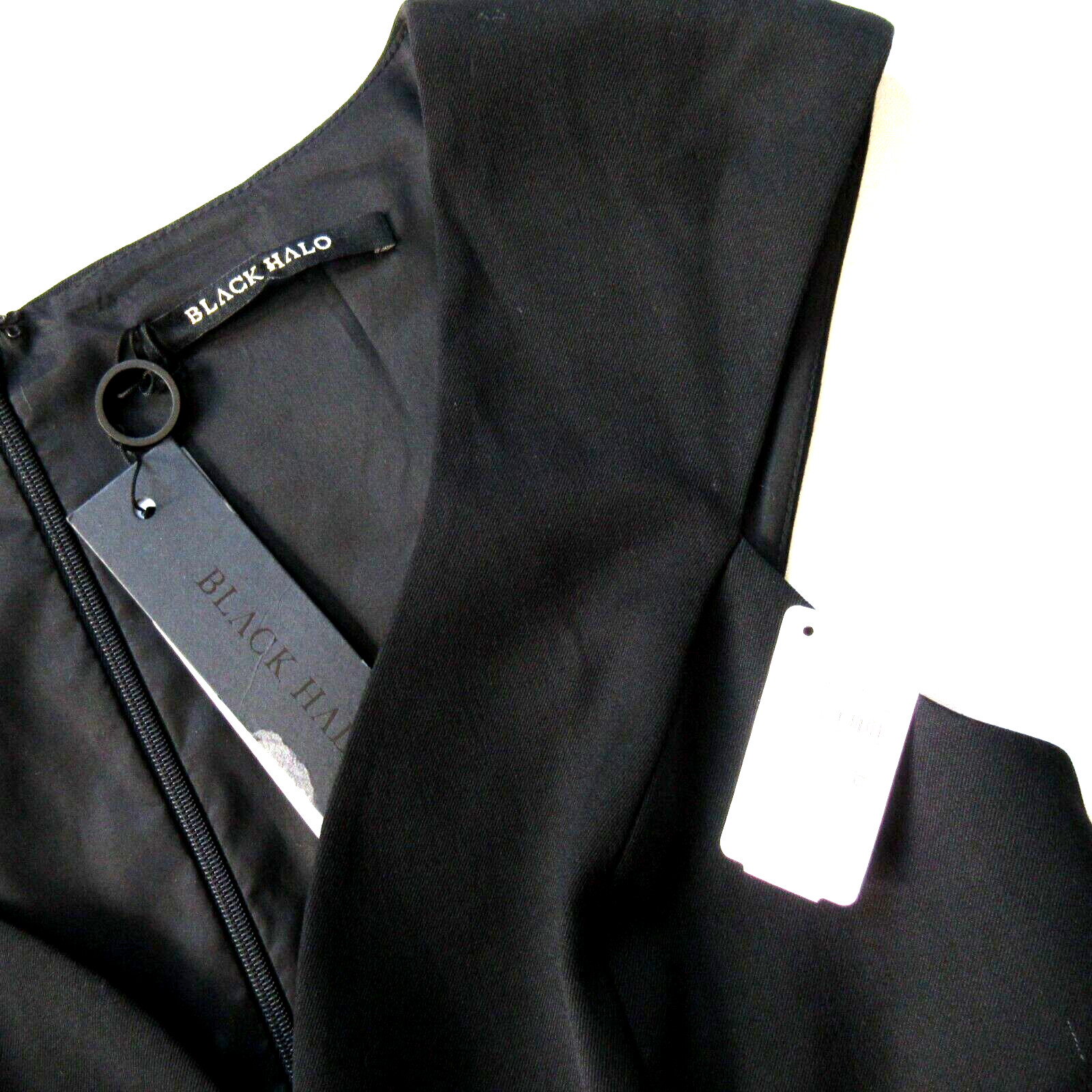 NWT Black Halo Dame in Black Peplum Side V-neck Tailored Stretch Sheath Dress 6